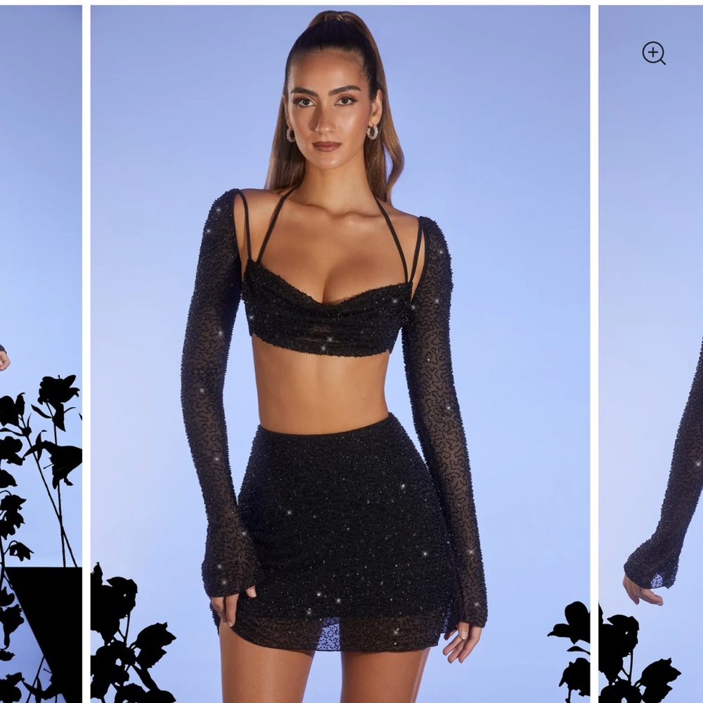 Oh Polly LUCERNE
Embellished Long Sleeve Crop Top in Black US 6 part of the set.
